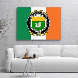 ScotsTee Shop Irish House of O QUIN Annaly Clan Family Crest Ireland Flag Framed Canvas Print