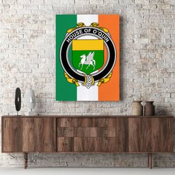 ScotsTee Shop Irish House of O QUIN Annaly Clan Family Crest Ireland Flag Framed Canvas Print