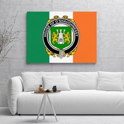 ScotsTee Shop Irish House of O SHAUGNESSY Clan Family Crest Ireland Flag Framed Canvas Print