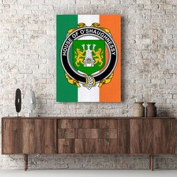 ScotsTee Shop Irish House of O SHAUGNESSY Clan Family Crest Ireland Flag Framed Canvas Print