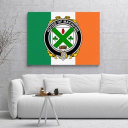 ScotsTee Shop Irish House of MACHUGH Clan Family Crest Ireland Flag Framed Canvas Print