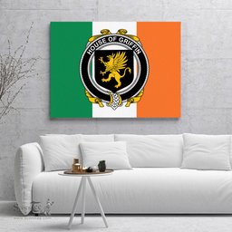 ScotsTee Shop Irish House of GRIFFIN Clan Family Crest Ireland Flag Framed Canvas Print