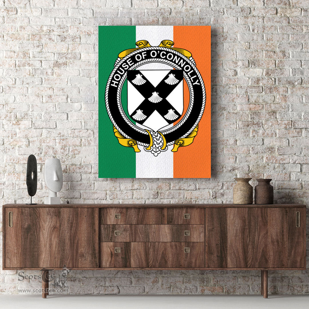 ScotsTee Shop Irish House of O CONNOLLY Clan Family Crest Ireland Flag Framed Canvas Print