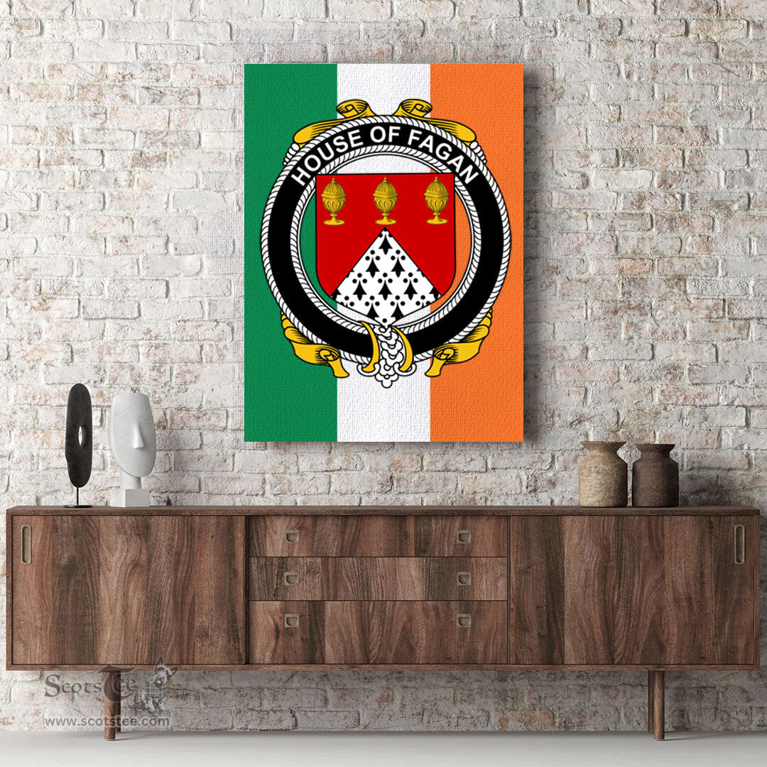 ScotsTee Shop Irish House of FAGAN Clan Family Crest Ireland Flag Framed Canvas Print
