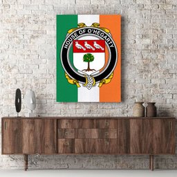 ScotsTee Shop Irish House of O HEGARTY Clan Family Crest Ireland Flag Framed Canvas Print