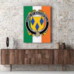 ScotsTee Shop Irish House of MACCOSTELLO Clan Family Crest Ireland Flag Framed Canvas Print
