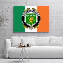 ScotsTee Shop Irish House of MACMANUS Clan Family Crest Ireland Flag Framed Canvas Print