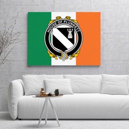 ScotsTee Shop Irish House of PLUNKETT Clan Family Crest Ireland Flag Framed Canvas Print
