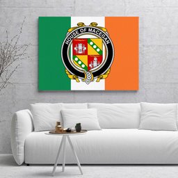 ScotsTee Shop Irish House of MACEGAN Clan Family Crest Ireland Flag Framed Canvas Print