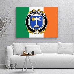 ScotsTee Shop Irish House of MARTIN Clan Family Crest Ireland Flag Framed Canvas Print