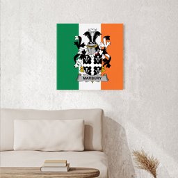 ScotsTee Shop Irish Marbury or Maybery Clan Family Crest Ireland Flag Framed Canvas Print