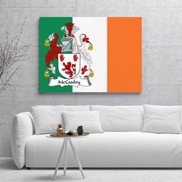 ScotsTee Shop Irish McCauley Clan Family Crest Ireland Flag Framed Canvas Print