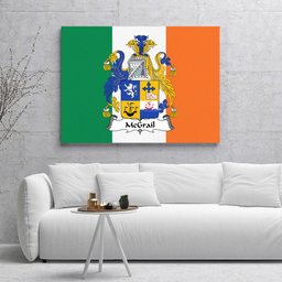 ScotsTee Shop Irish McGrail Clan Family Crest Ireland Flag Framed Canvas Print