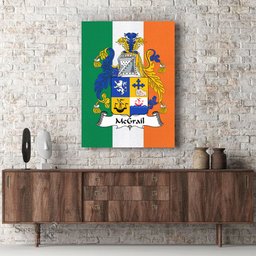 ScotsTee Shop Irish McGrail Clan Family Crest Ireland Flag Framed Canvas Print