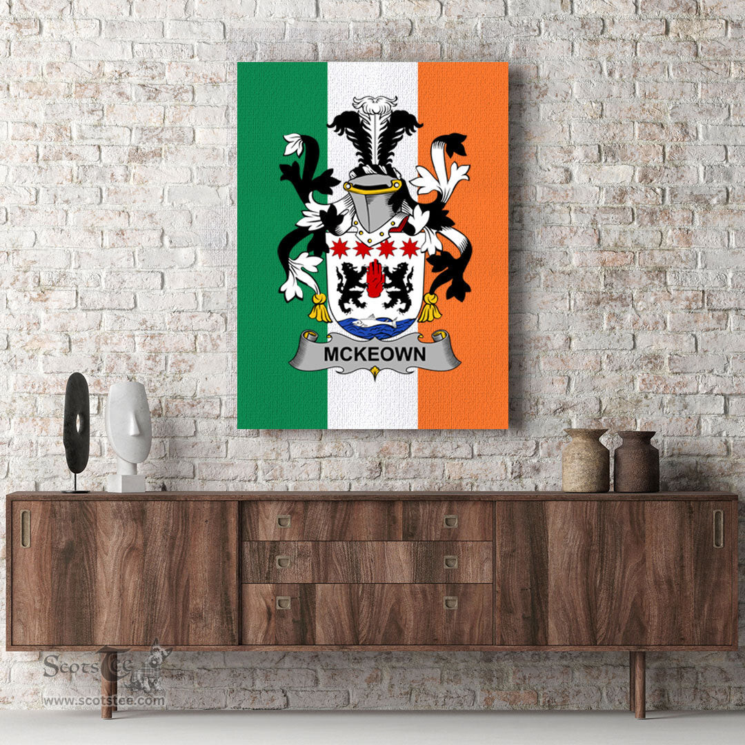 ScotsTee Shop Irish McKeown Clan Family Crest Ireland Flag Framed Canvas Print