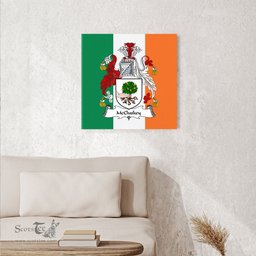 ScotsTee Shop Irish McCluskey Clan Family Crest Ireland Flag Framed Canvas Print