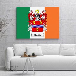 ScotsTee Shop Irish Mackin Clan Family Crest Ireland Flag Framed Canvas Print
