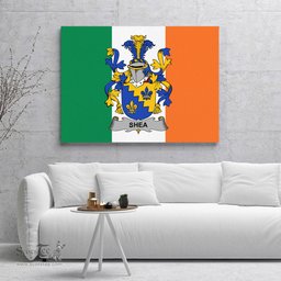 ScotsTee Shop Irish Shea or O Shee Clan Family Crest Ireland Flag Framed Canvas Print