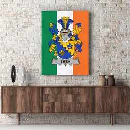 ScotsTee Shop Irish Shea or O Shee Clan Family Crest Ireland Flag Framed Canvas Print