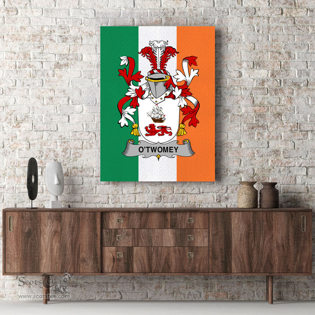 ScotsTee Shop Irish O Twomey Clan Family Crest Ireland Flag Framed Canvas Print