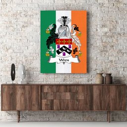 ScotsTee Shop Irish Wren or Wrenn Clan Family Crest Ireland Flag Framed Canvas Print