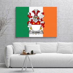 ScotsTee Shop Irish St.John Clan Family Crest Ireland Flag Framed Canvas Print