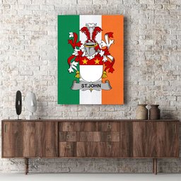 ScotsTee Shop Irish St.John Clan Family Crest Ireland Flag Framed Canvas Print