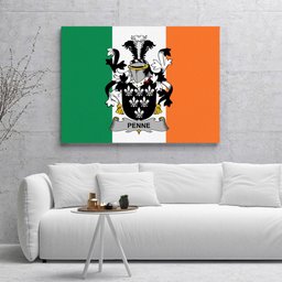 ScotsTee Shop Irish Penne or Penn Clan Family Crest Ireland Flag Framed Canvas Print