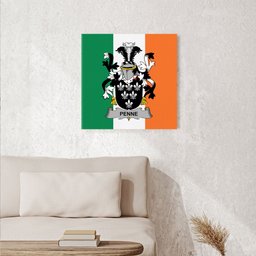 ScotsTee Shop Irish Penne or Penn Clan Family Crest Ireland Flag Framed Canvas Print