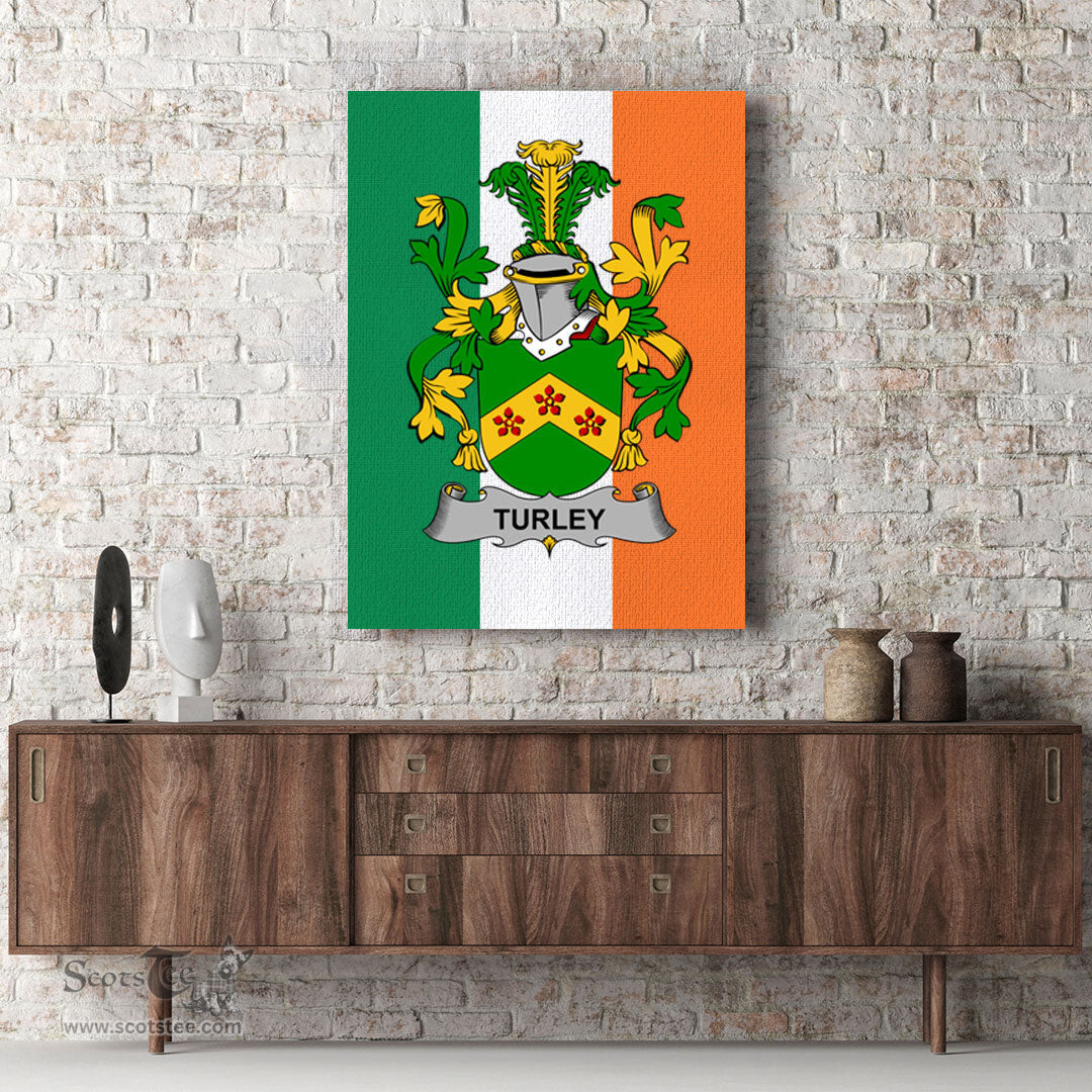 ScotsTee Shop Irish Turley Clan Family Crest Ireland Flag Framed Canvas Print