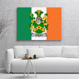 ScotsTee Shop Irish Turley Clan Family Crest Ireland Flag Framed Canvas Print