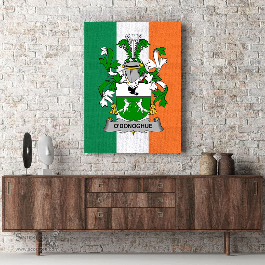 ScotsTee Shop Irish O Donoghue Clan Family Crest Ireland Flag Framed Canvas Print