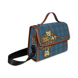 ScotsTee Shop Scottish Bain Clan Tartan Canvas Bag Golden Thistle and Celtic Cross Personalize Your Name Bag