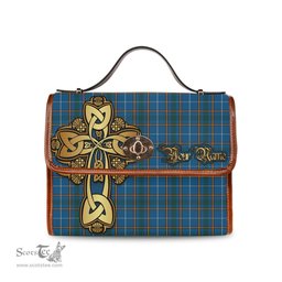 ScotsTee Shop Scottish Bain Clan Tartan Canvas Bag Golden Thistle and Celtic Cross Personalize Your Name Bag