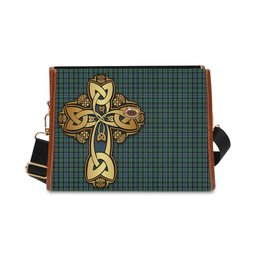 ScotsTee Shop Scottish Arbuthnot Clan Tartan Canvas Bag Golden Thistle and Celtic Cross Personalize Your Name Bag