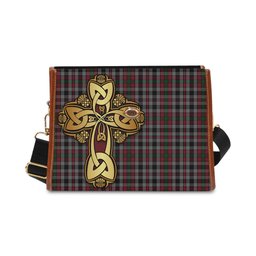ScotsTee Shop Scottish Borthwick Clan Tartan Canvas Bag Golden Thistle and Celtic Cross Personalize Your Name Bag