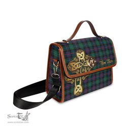 ScotsTee Shop Scottish Calder Modern Clan Tartan Canvas Bag Golden Thistle and Celtic Cross Personalize Your Name Bag