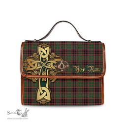 ScotsTee Shop Scottish Buchan Modern Clan Tartan Canvas Bag Golden Thistle and Celtic Cross Personalize Your Name Bag