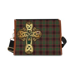 ScotsTee Shop Scottish Buchan Modern Clan Tartan Canvas Bag Golden Thistle and Celtic Cross Personalize Your Name Bag