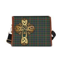 ScotsTee Shop Scottish Bisset Clan Tartan Canvas Bag Golden Thistle and Celtic Cross Personalize Your Name Bag