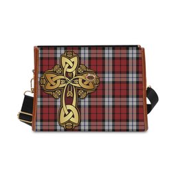 ScotsTee Shop Scottish Brodie Dress Clan Tartan Canvas Bag Golden Thistle and Celtic Cross Personalize Your Name Bag