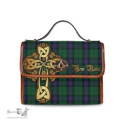 ScotsTee Shop Scottish Armstrong Clan Tartan Canvas Bag Golden Thistle and Celtic Cross Personalize Your Name Bag