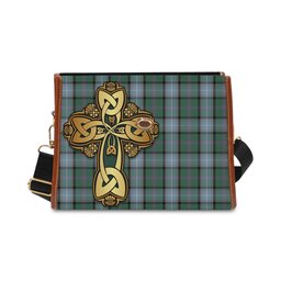ScotsTee Shop Scottish Alexander of Menstry Hunting Clan Tartan Canvas Bag Golden Thistle and Celtic Cross Personalize Your Name Bag