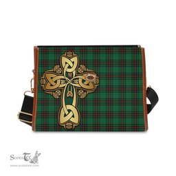 ScotsTee Shop Scottish Beveridge Clan Tartan Canvas Bag Golden Thistle and Celtic Cross Personalize Your Name Bag