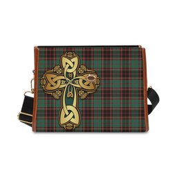 ScotsTee Shop Scottish Buchan Ancient Clan Tartan Canvas Bag Golden Thistle and Celtic Cross Personalize Your Name Bag