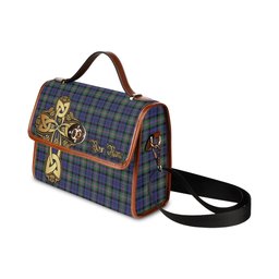 ScotsTee Shop Scottish Baird Modern Clan Tartan Canvas Bag Golden Thistle and Celtic Cross Personalize Your Name Bag