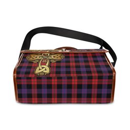 ScotsTee Shop Scottish Broun Modern Clan Tartan Canvas Bag Golden Thistle and Celtic Cross Personalize Your Name Bag