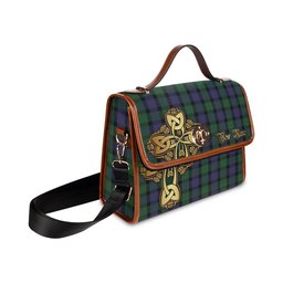 ScotsTee Shop Scottish Blair Clan Tartan Canvas Bag Golden Thistle and Celtic Cross Personalize Your Name Bag