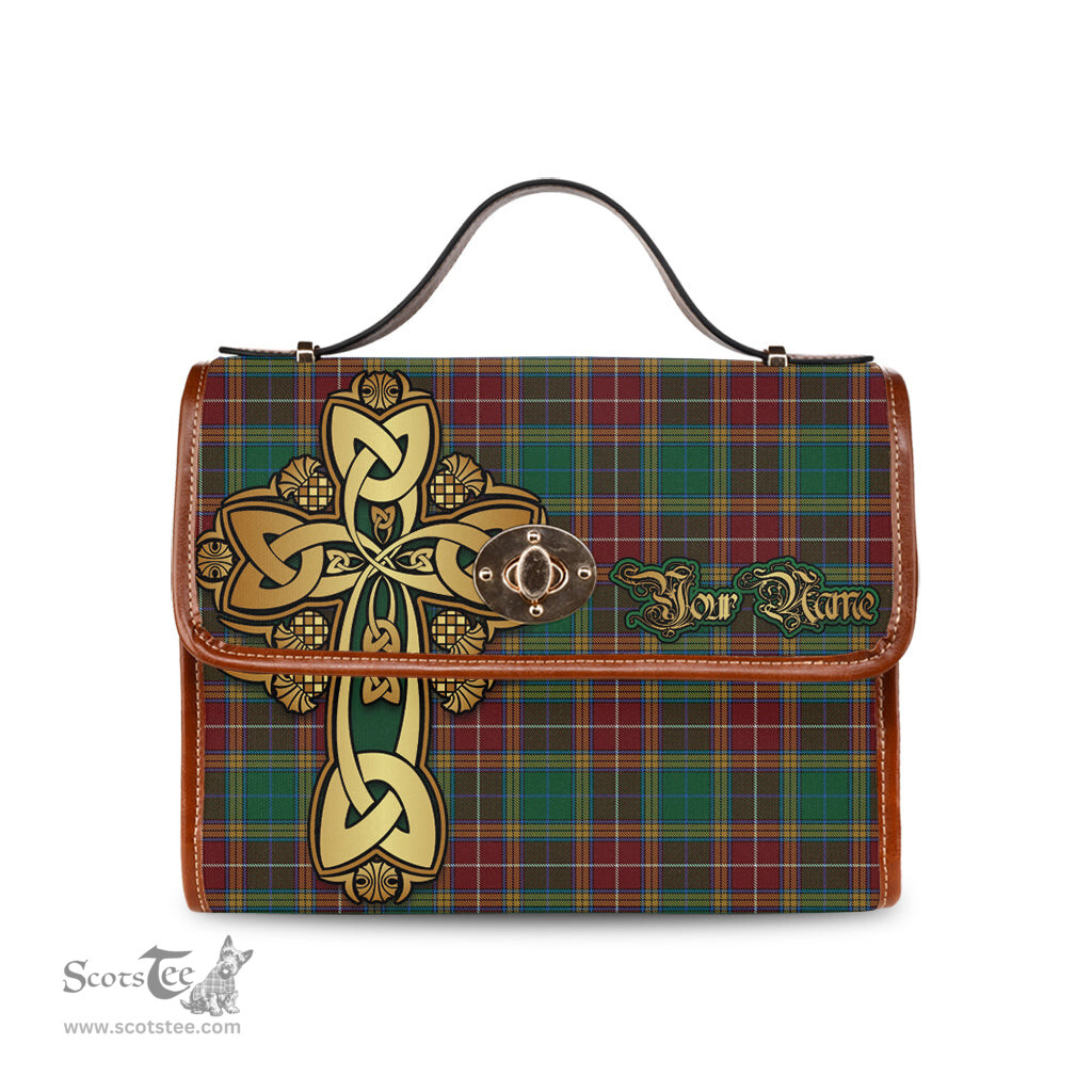 ScotsTee Shop Scottish Baxter Clan Tartan Canvas Bag Golden Thistle and Celtic Cross Personalize Your Name Bag