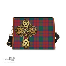 ScotsTee Shop Scottish Auchinleck Clan Tartan Canvas Bag Golden Thistle and Celtic Cross Personalize Your Name Bag